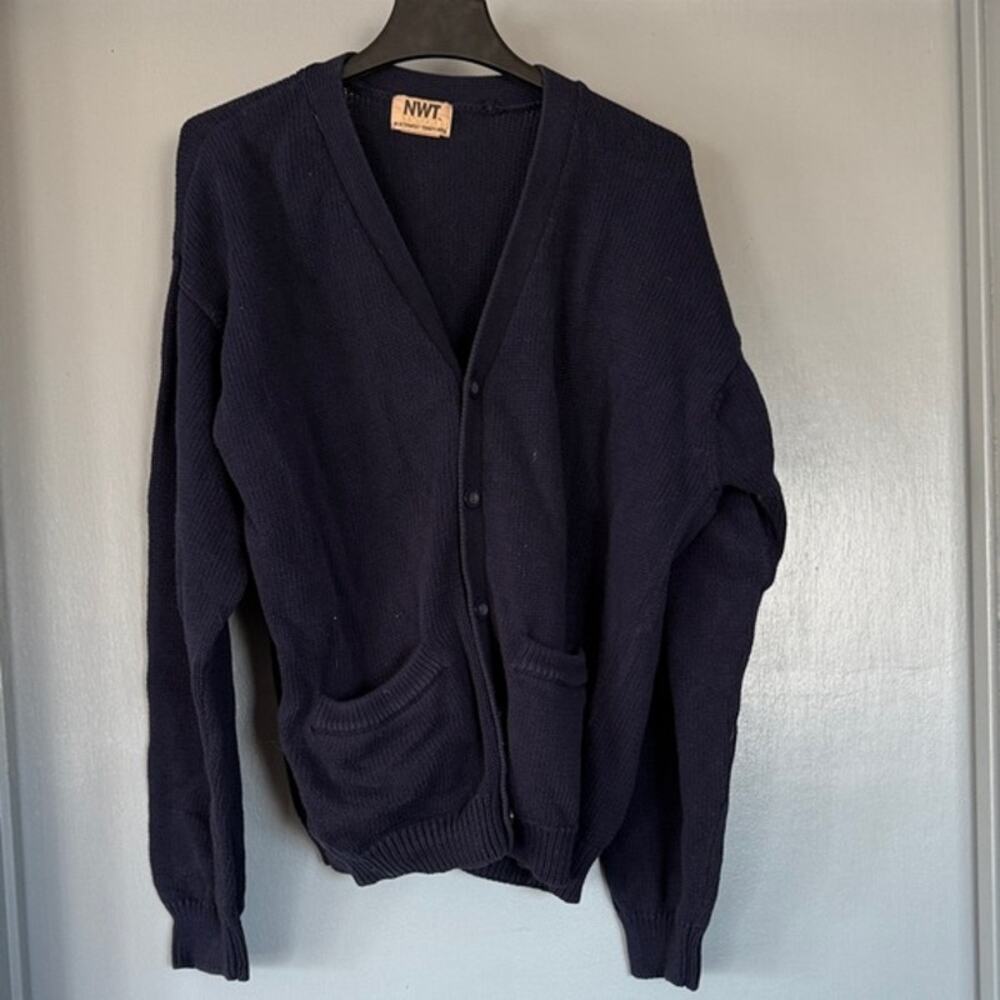 Northwest Territory Men Navy Blue Cotton Button Cardigan Sweater Pockets sz L